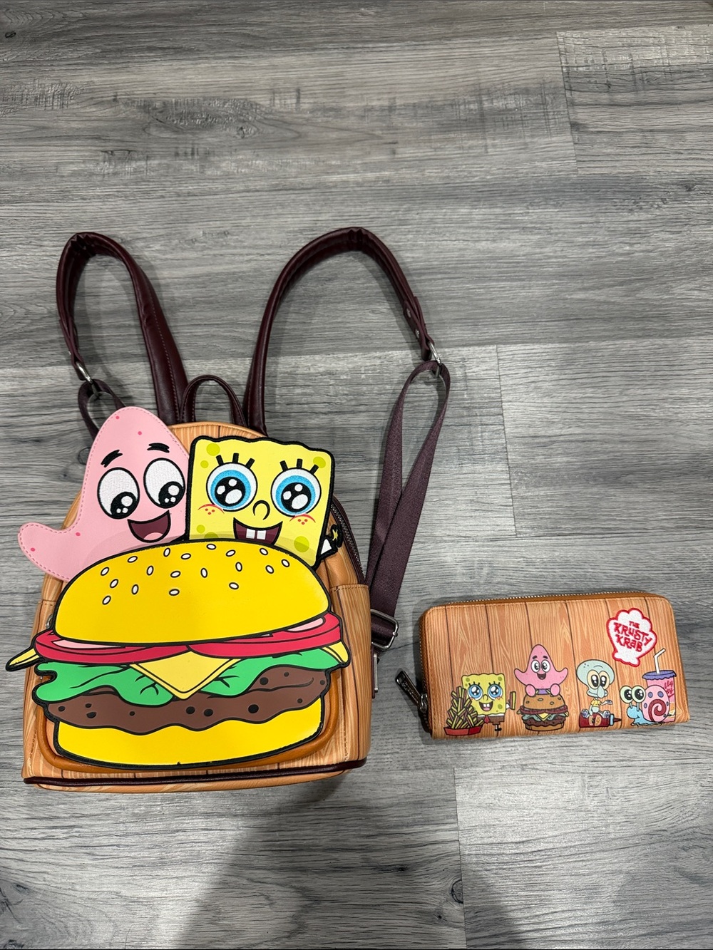 Loungefly SpongeBob & Patrick Krabby Patty Kids Backpack in Yellow and Burgundy